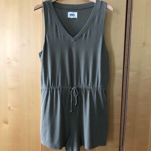 Madewell Olive Green Sleeveless V-Neck Drawstring Romper